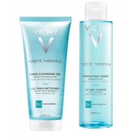 Vichy Duo nettoyant et tonifiant - Élimine en douceur le maquillage et les impuretés - Rafraîchit et tonifie la peau - Gel Th