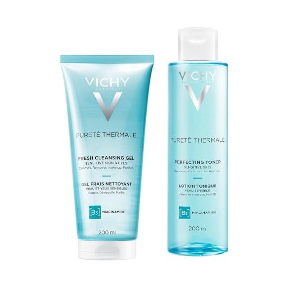 Vichy Duo nettoyant et tonifiant - Élimine en douceur le maquillage et les impuretés - Rafraîchit et tonifie la peau - Gel Th
