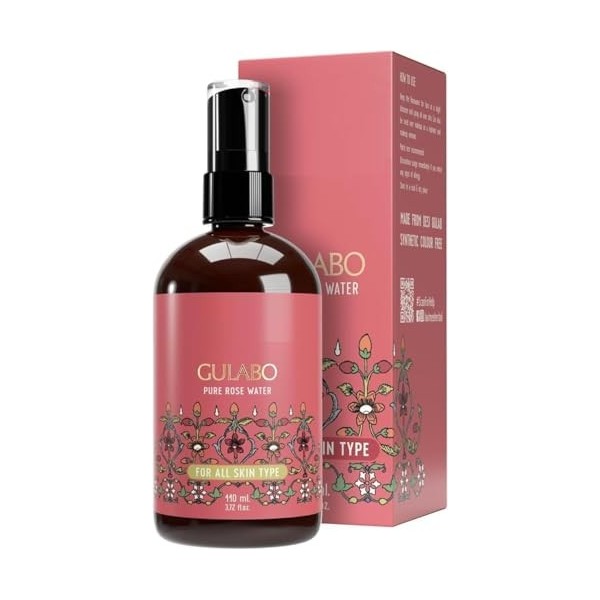 HYD Gulabo Premium Eau de rose 110 ml | Tonique pour la peau, le visage et les cheveux | Sans paraben, sans alcool | Équilibr