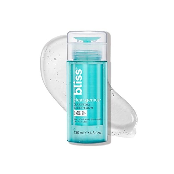 Bliss Clear Genius Tonique et sérum clarifiant purifie les pores, tonifie, calme et nettoie la peau Acide salicylique, niacin