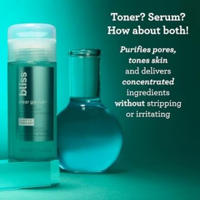Bliss Clear Genius Tonique et sérum clarifiant purifie les pores, tonifie, calme et nettoie la peau Acide salicylique, niacin