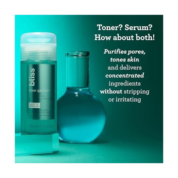 Bliss Clear Genius Tonique et sérum clarifiant purifie les pores, tonifie, calme et nettoie la peau Acide salicylique, niacin