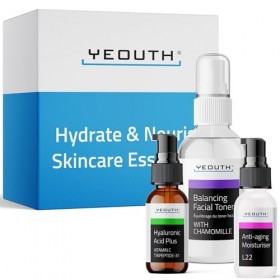 YEOUTH Essentiels Skincare Système,Tonique Equilibrant Visage, Sérum Visage à lAcide Hyaluronique et à la Vitamine C, Hydrat