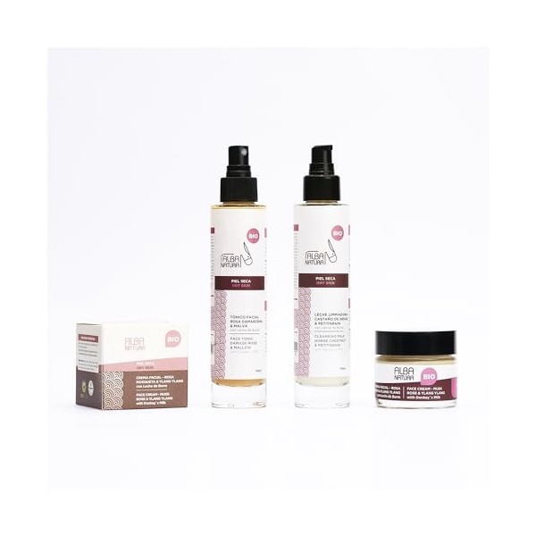 Trousse de soins quotidiens pour le visage Peau sèche - Contient un lait nettoyant, un tonique et une crème pour le visage - ...