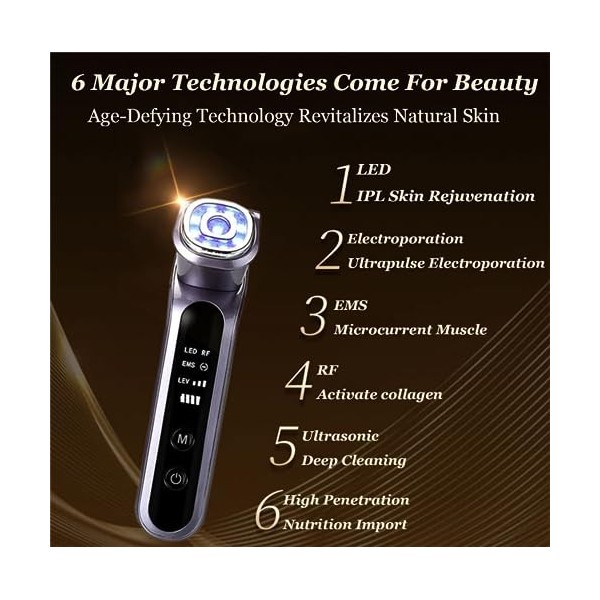 FLowFx Appareil De Beauté Faciale À Micro-Courant Machine De Radiofréquence Et De Soins Du Visage Anti-Âge Lift Firm Serrer L