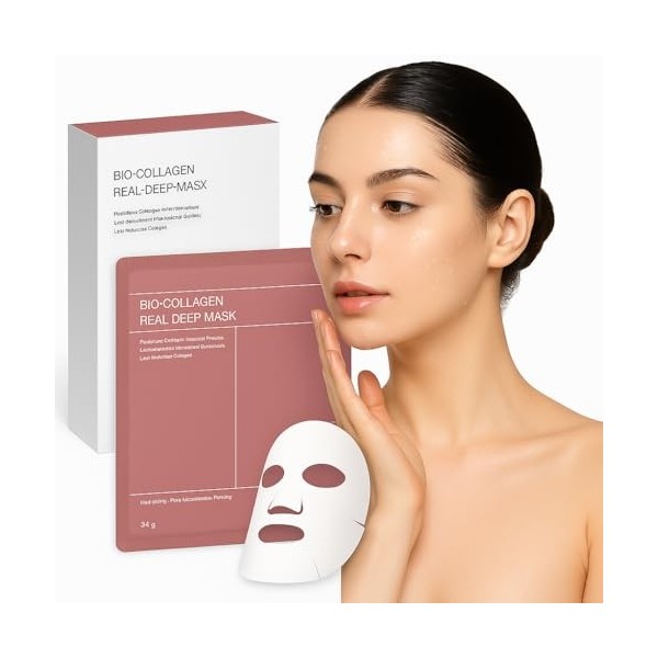 Masque Collagene Visage – 5 Pièces Masque Bio-Collagen Hydratant & Anti-Âge – Resserre les Pores, Raffermit la Peau – Soin Co