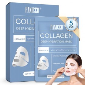 5 Pièces Masque au Collagène, Masque Collagene Hydratant et Raffermissant, Hydratant et Apaisant, Améliore l’Élasticité et l’