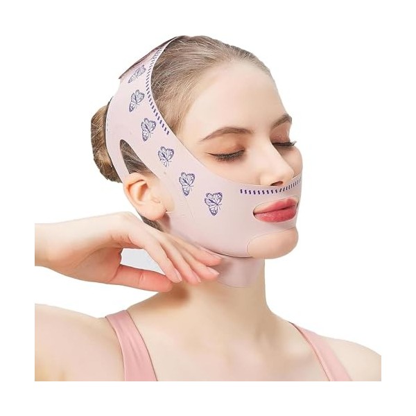 Masque Visage V-Line Refroidissant,Version Améliorée Ice-Cool,Masque Anti Double Menton Réutilisable,Bande Lifting Visage en ...