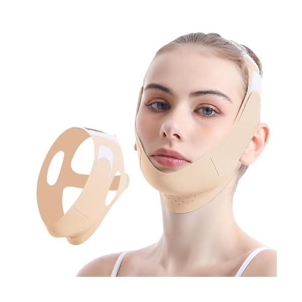 Masque Visage V-Line Refroidissant,Version Améliorée Ice-Cool,Masque Anti Double Menton Réutilisable,Bande Lifting Visage en ...