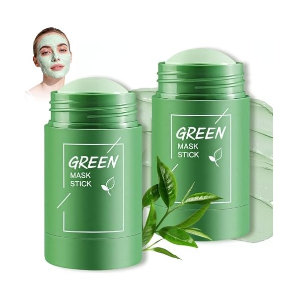 2 Pièces Green Tea Mask Stick,Masque Visage Thé Vert Nettoyant En Profondeur,Masque Stick Thé Vert Pour Anti-Points Noirs,Con