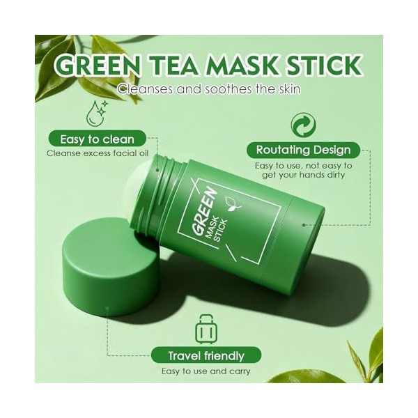 2 Pièces Green Tea Mask Stick,Masque Visage Thé Vert Nettoyant En Profondeur,Masque Stick Thé Vert Pour Anti-Points Noirs,Con
