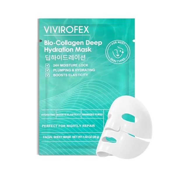1 Pièces Masque Collagene Visage,Collagen Profond Masque Visage,Masques Hydrogel de Nuit,Bio Collagen Real Deep Mask,Favorise...