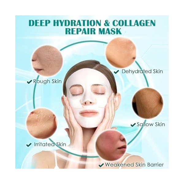 1 Pièces Masque Collagene Visage,Collagen Profond Masque Visage,Masques Hydrogel de Nuit,Bio Collagen Real Deep Mask,Favorise...