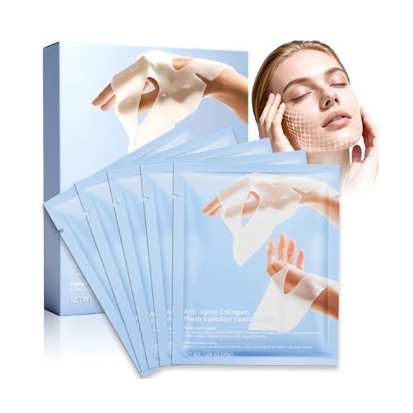 1 Pièces Masque Collagene Visage,Collagen Profond Masque Visage,Masques Hydrogel de Nuit,Bio Collagen Real Deep Mask,Favorise...