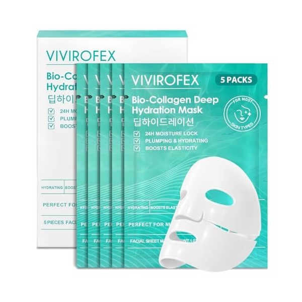 1 Pièces Masque Collagene Visage,Collagen Profond Masque Visage,Masques Hydrogel de Nuit,Bio Collagen Real Deep Mask,Favorise...