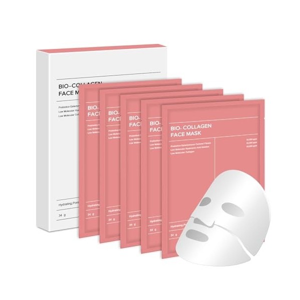 Masque Collagene Visage 5 Pièces – Masque Hydratant Nuit Profond, Anti-âge & Resserre les Pores, Améliore lÉlasticité,Pour P