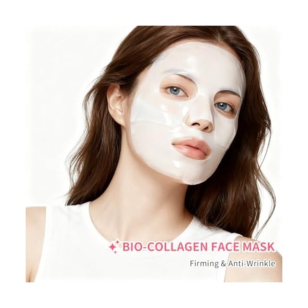 Masque Collagene Visage 5 Pièces – Masque Hydratant Nuit Profond, Anti-âge & Resserre les Pores, Améliore lÉlasticité,Pour P