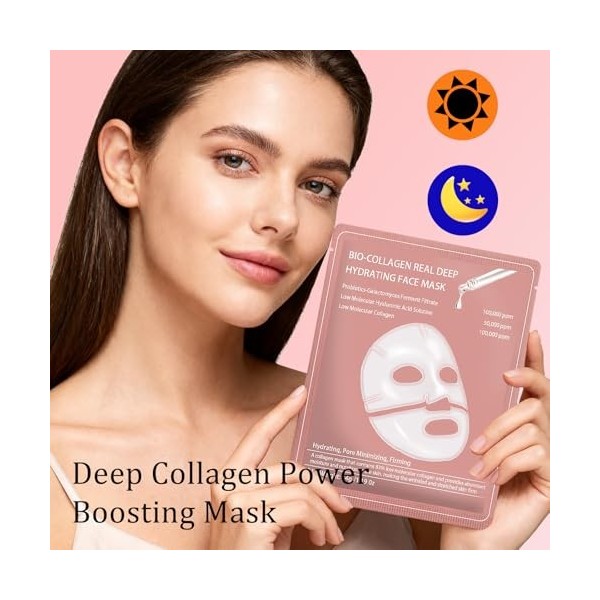 8PCS Bio-Collagen Real Deep Mask, Masque Collagene Visage Korean, Anti-rides et Lifting Bio Collagen Mask, Hydratation en Pro