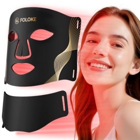 FOLOKE Masque LED de Luminothérapie Visage et Cou, LED à Lumière Rouge et Infrarouge, Masque Facial LED pour Soin du Visage à