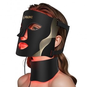 FOLOKE Masque LED de Luminothérapie Visage et Cou, LED à Lumière Rouge et Infrarouge, Masque Facial LED pour Soin du Visage à