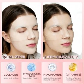 4 Pièces Masque Collagene Visage Korean - Masque Visage Coreen Skincare, Collagen Face Overnight Mask Masques Collagène Hydro