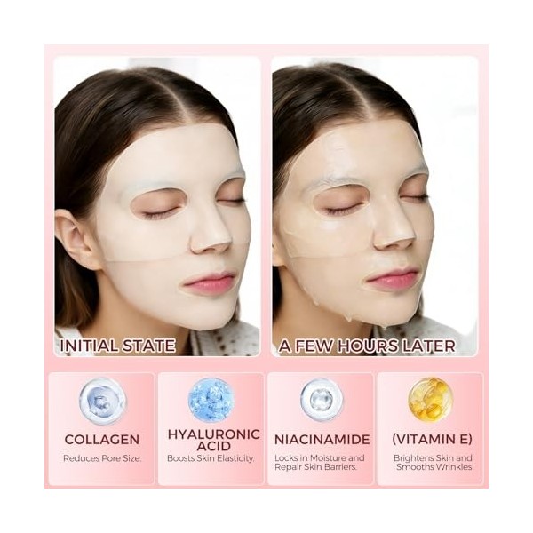 4 Pièces Masque Collagene Visage Korean - Masque Visage Coreen Skincare, Collagen Face Overnight Mask Masques Collagène Hydro
