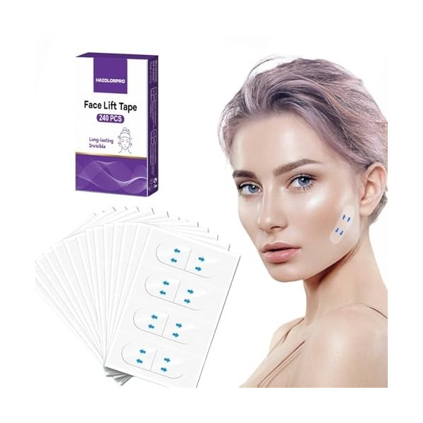 HAIOLORPRO 240 Pièces Face Lift Tape Lift, Face Taping Visage, Patchs De Levage De Invisibles, Patch Anti Rides pour Double M