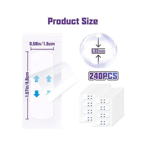 HAIOLORPRO 240 Pièces Face Lift Tape Lift, Face Taping Visage, Patchs De Levage De Invisibles, Patch Anti Rides pour Double M