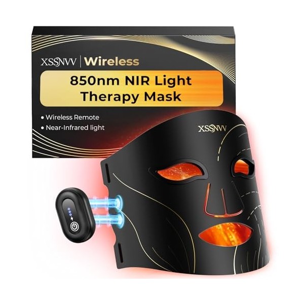XSSNVV Masque LED Visage Sans Fil avec Refroidissement, 4 Modes Masque Luminothérapie Lumière Rouge & Infrarouge 850 nm, LED 