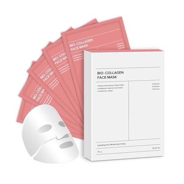 Masque Collagene, 5 Pièces Collagen Mask, Affinement des Pores, Anti-âge, Hydratant, Amélioration de la Peau Rouge 
