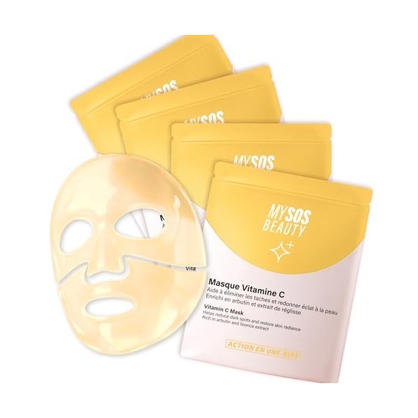Pack de 4 Masques Collagène My SOS Beauty - Pack Découverte - 4 x 40g - Collagène, Bakuchiol, Centella Asiatica & Vitamine C 