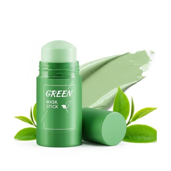 Masque au Thé Vert en Stick 2 Pièces, Masque à lArgile Verte Purifiant, Purifiant & Anti-Points Noirs, Contrôle la Brillianc
