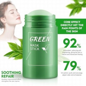 Masque au Thé Vert en Stick 2 Pièces, Masque à lArgile Verte Purifiant, Purifiant & Anti-Points Noirs, Contrôle la Brillianc