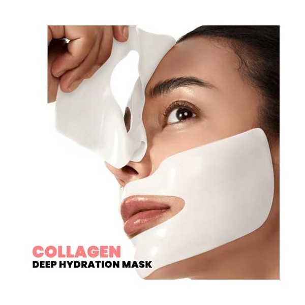 Masque Collagene Visage, Bio Collagen Face Mask 5 Pièces, Hydratant Anti-âge, Resserre les Pores, Améliore Lélasticité de la