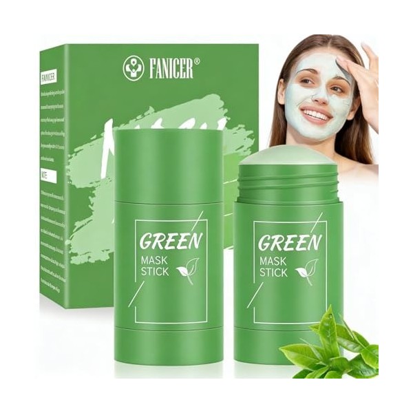 2 Pièce Green Masque Nettoyant, Masque Solide Stick, Green Masques Stick, Nettoie en Profondeur les Pores, Hydratant Efficace