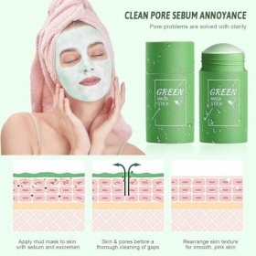 2 Pièce Green Masque Nettoyant, Masque Solide Stick, Green Masques Stick, Nettoie en Profondeur les Pores, Hydratant Efficace