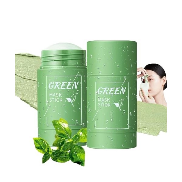 2 Pièces Masque Stick Purifiant au Thé Vert,Masque à l’Argile Verte,Nettoyage Profond + Contrôle du Sébum,Élimination des Poi