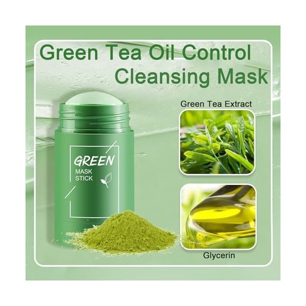 2 Pièces Masque Stick Purifiant au Thé Vert,Masque à l’Argile Verte,Nettoyage Profond + Contrôle du Sébum,Élimination des Poi