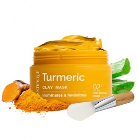 PLANTIFIQUE Masque à lArgile de Curcuma Coréen avec Vitamine C – Cible les Taches Sombres, Affine les Pores, Hydrate et Apai