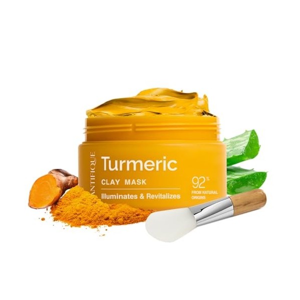 PLANTIFIQUE Masque à lArgile de Curcuma Coréen avec Vitamine C – Cible les Taches Sombres, Affine les Pores, Hydrate et Apai