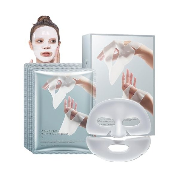 5 Pièces Masque Collagene Visage, Mask Collagen Soin Visage Liftant Anti-Rides, Masque Bio Collagene Pour Une Peau Plus Ferme