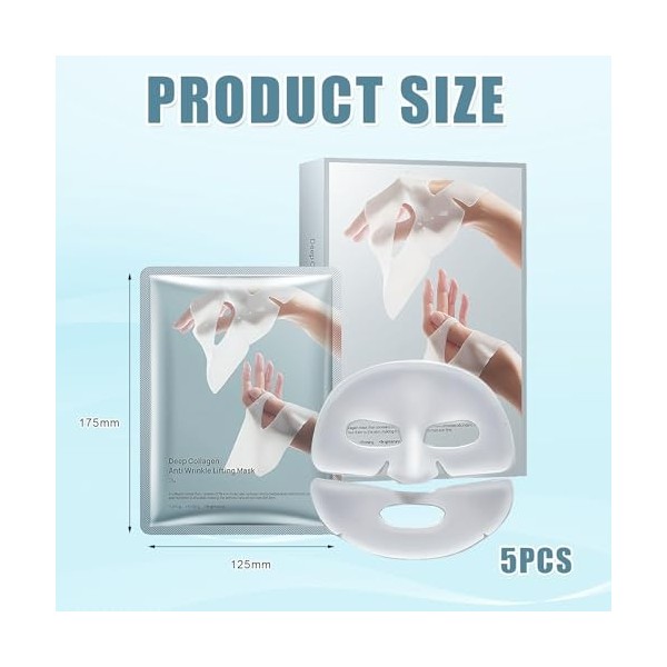 5 Pièces Masque Collagene Visage, Mask Collagen Soin Visage Liftant Anti-Rides, Masque Bio Collagene Pour Une Peau Plus Ferme