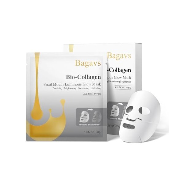 Masque Collagene Visage avec Snail Mucin, Masque de Nuit Riche en Acide Hyaluronique et Niacinamide pour Skincare, Hydratant,