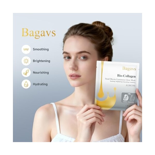 Masque Collagene Visage avec Snail Mucin, Masque de Nuit Riche en Acide Hyaluronique et Niacinamide pour Skincare, Hydratant,