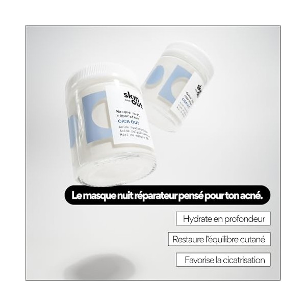 Skin & Out Cica OUT Masque de Nuit Réparateur 60 ml – Masque Visage Hydratant pour Peaux à Tendance Acnéique, Acide Hyaluroni