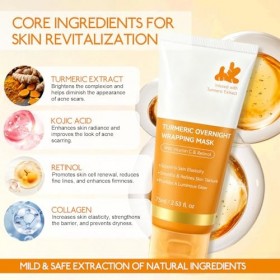 Masque Visage de Nuit Au Curcuma 75ml avec Collagène,Masque Collagene Peel-Off À L’Acide Kojique et Au Rétinol,Soin Visage Hy...