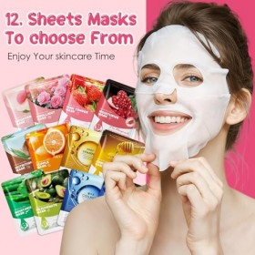 12 Pièces Masques 25ML Visage, Soin Coréen pour le Visage Hydratant Nourrissants, Hydratants & Apaisants, Masques Visage De B