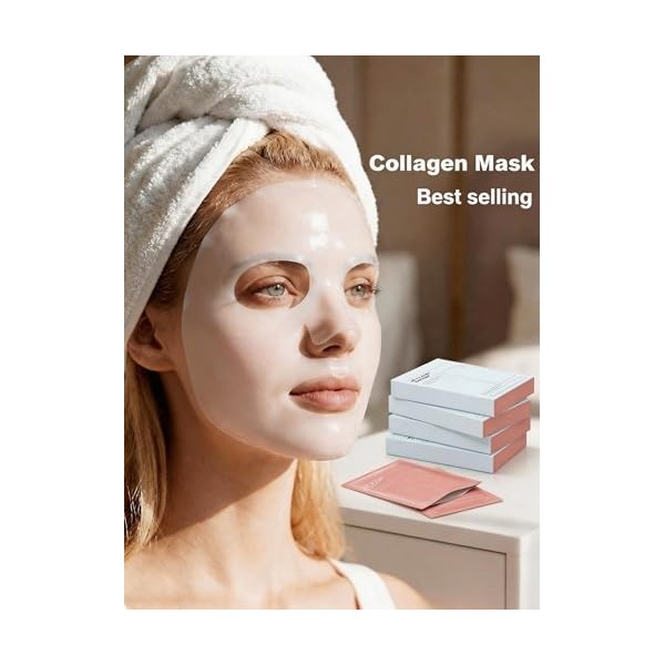 YZ&YL Masque Collagene Visage, 5 Pièces, Bio Collagen Face Mask, Ultra Hydratant, Resserre les Pores, Anti-âge Masque Collagè