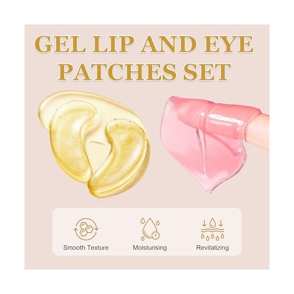 15 Paires Patch Yeux Collagène or 24k & 15 Pcs Masque pour Les Lèvres en Cristal, Masque pour Les Yeux Contre les Cernes Poch