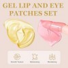 15 Paires Patch Yeux Collagène or 24k & 15 Pcs Masque pour Les Lèvres en Cristal, Masque pour Les Yeux Contre les Cernes Poch